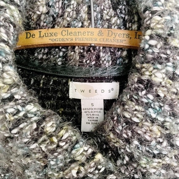 Tweeds Y2K Retro Cardigan Chunky Knit Oversized Button Marled Olive Size Small - Picture 6 of 7